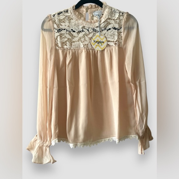 Hayden Tops - Hayden LA Women’s Semi Sheer Appliqué Blouse Sz Small Lace Nude Boho NWT